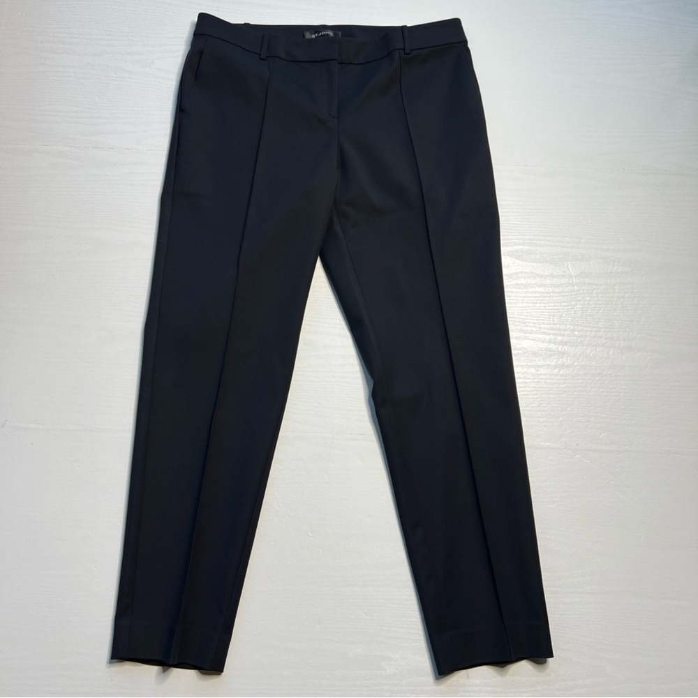 St John Jennifer Pintuck Pants‎ Womens 12 Black Bi Stretch Full Length